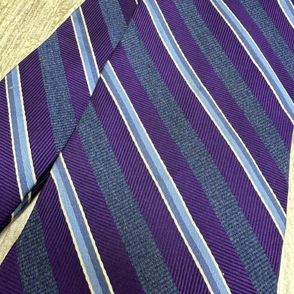 Brooks Brothers 346‎ Repp Neck Tie 100% Silk Purple Blue Striped Made In USA - Picture 1 of 8